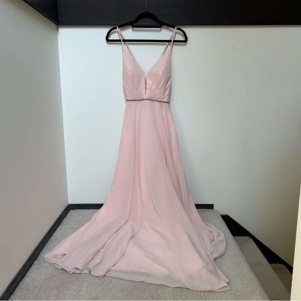 Lulu's She's Gorgeous Blush Pink Lace-Up Rhinestone Maxi Dress